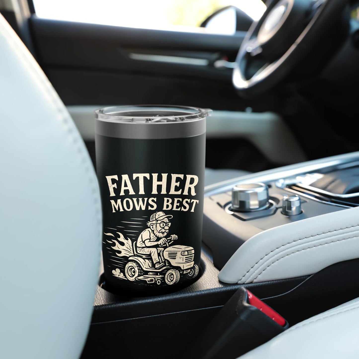 Father Mows Best Funny Racing Lawn Mower Dad Stainless Steel Insulated Tumbler