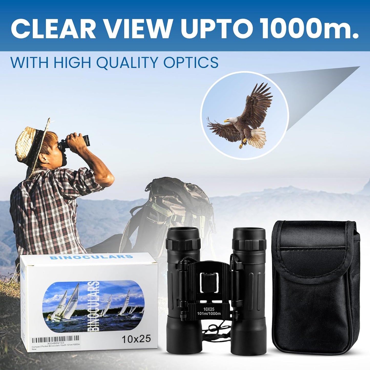 TrekTonic Compact 10x25 High Powered Binoculars For Adults and Kids, P