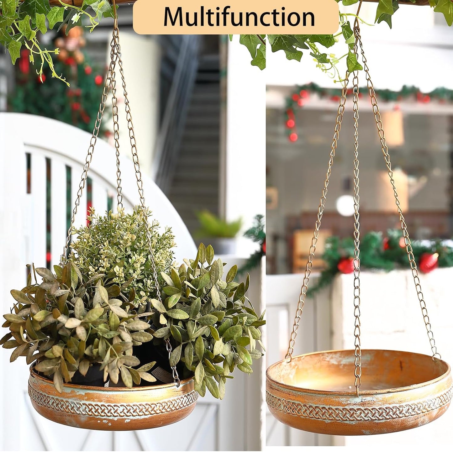 Metal Hanging Bird Bath for Outdoors, Antique Patina Hanging BirdBath 