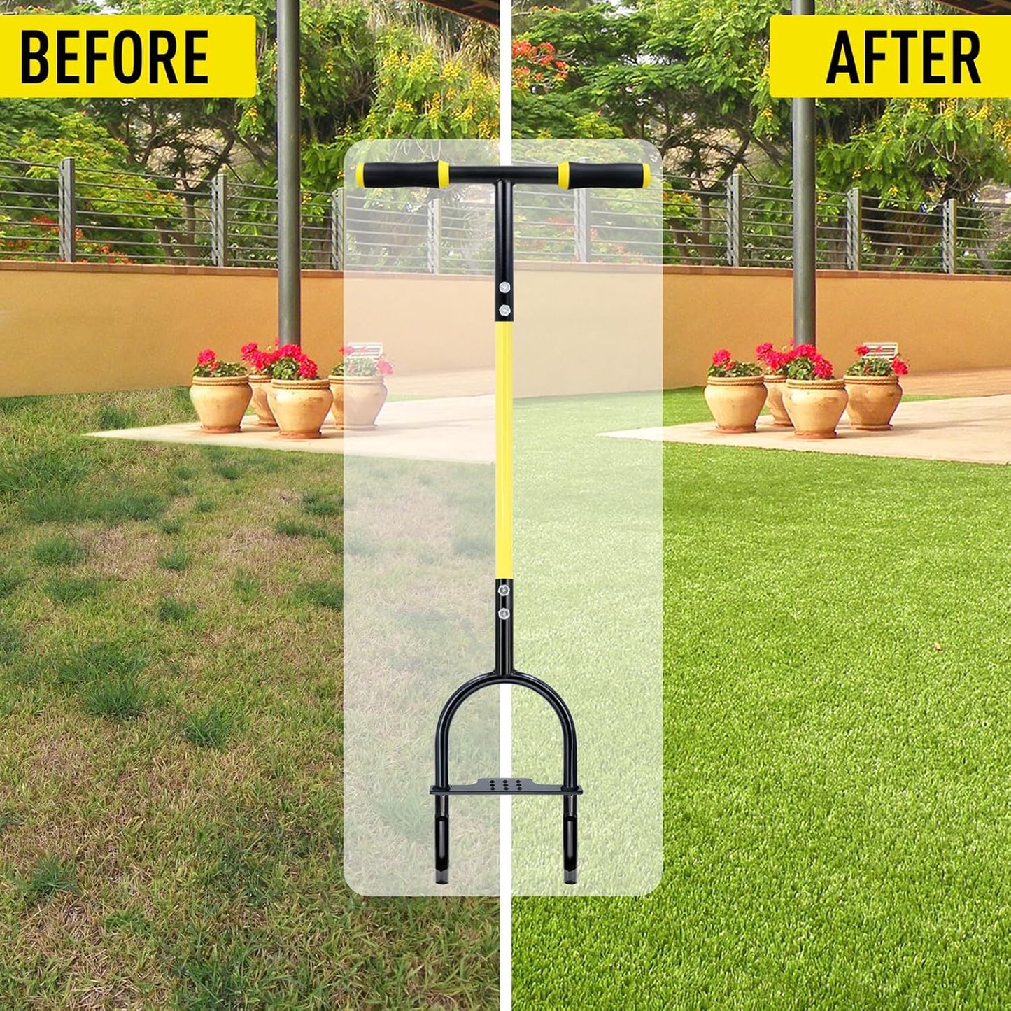 Jardineer Manual Core Aerator Lawn Tool with 2 Hollow Tines, 38" Sharp