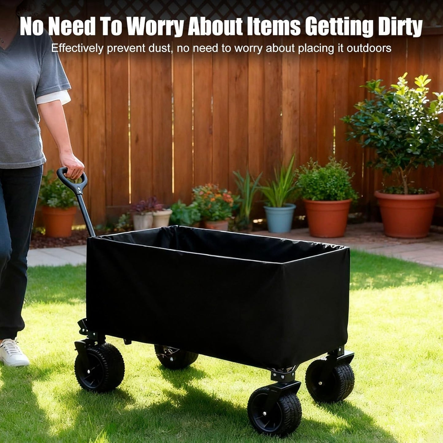 XhuangTech 38’’×22’’ Garden Wagon Cover Black, 420D Fabric Portable Fo