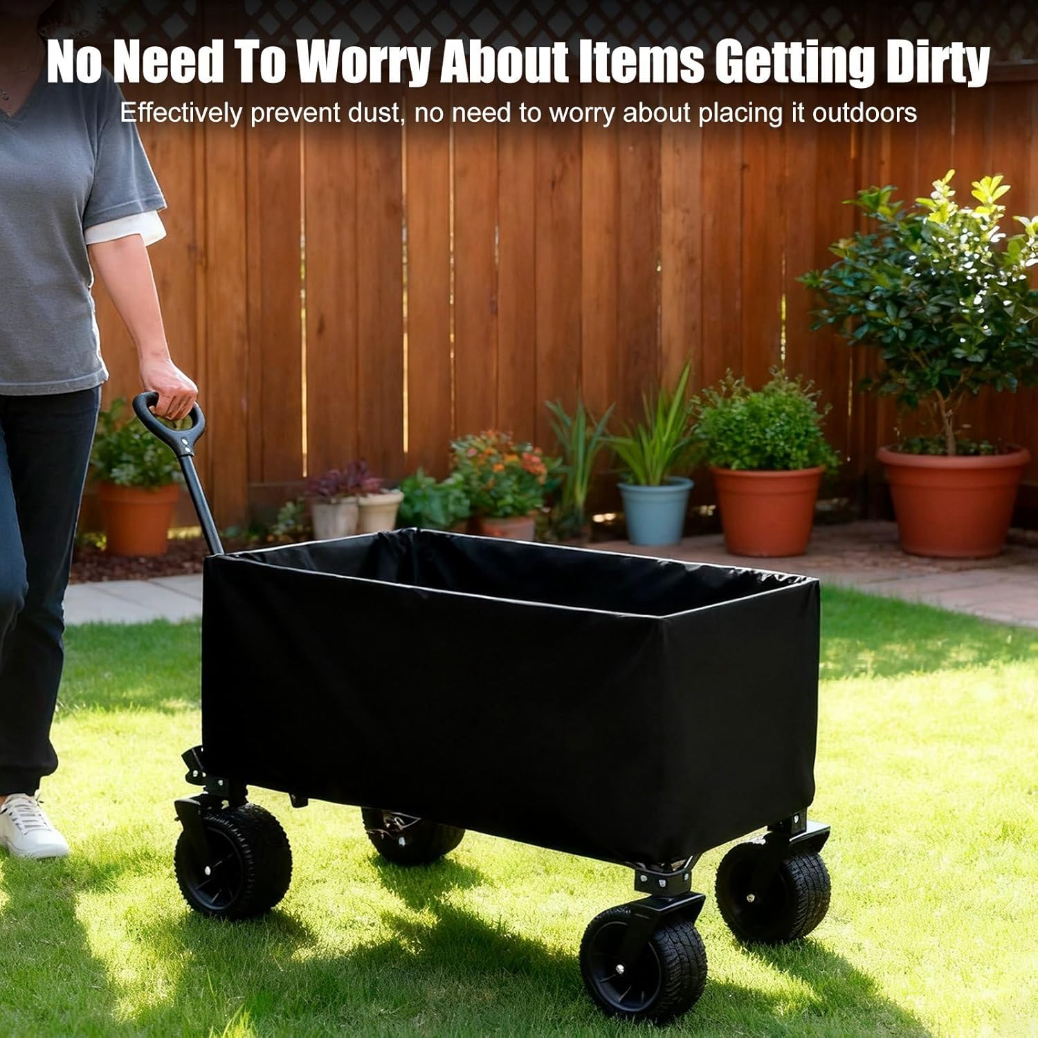 XhuangTech 38’’×22’’ Garden Wagon Cover Black, 420D Fabric Portable Fo