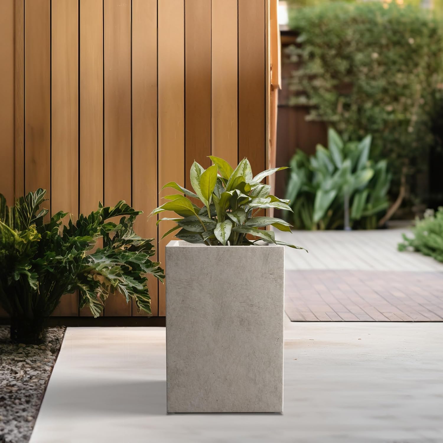 Kante 12.6" H Tall Rectangular Concrete Planters, Outdoor Indoor Light