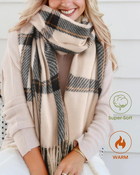 FURTALK Winter Scarf for Women Shawl Soft Tassel Plaid Large Oversized