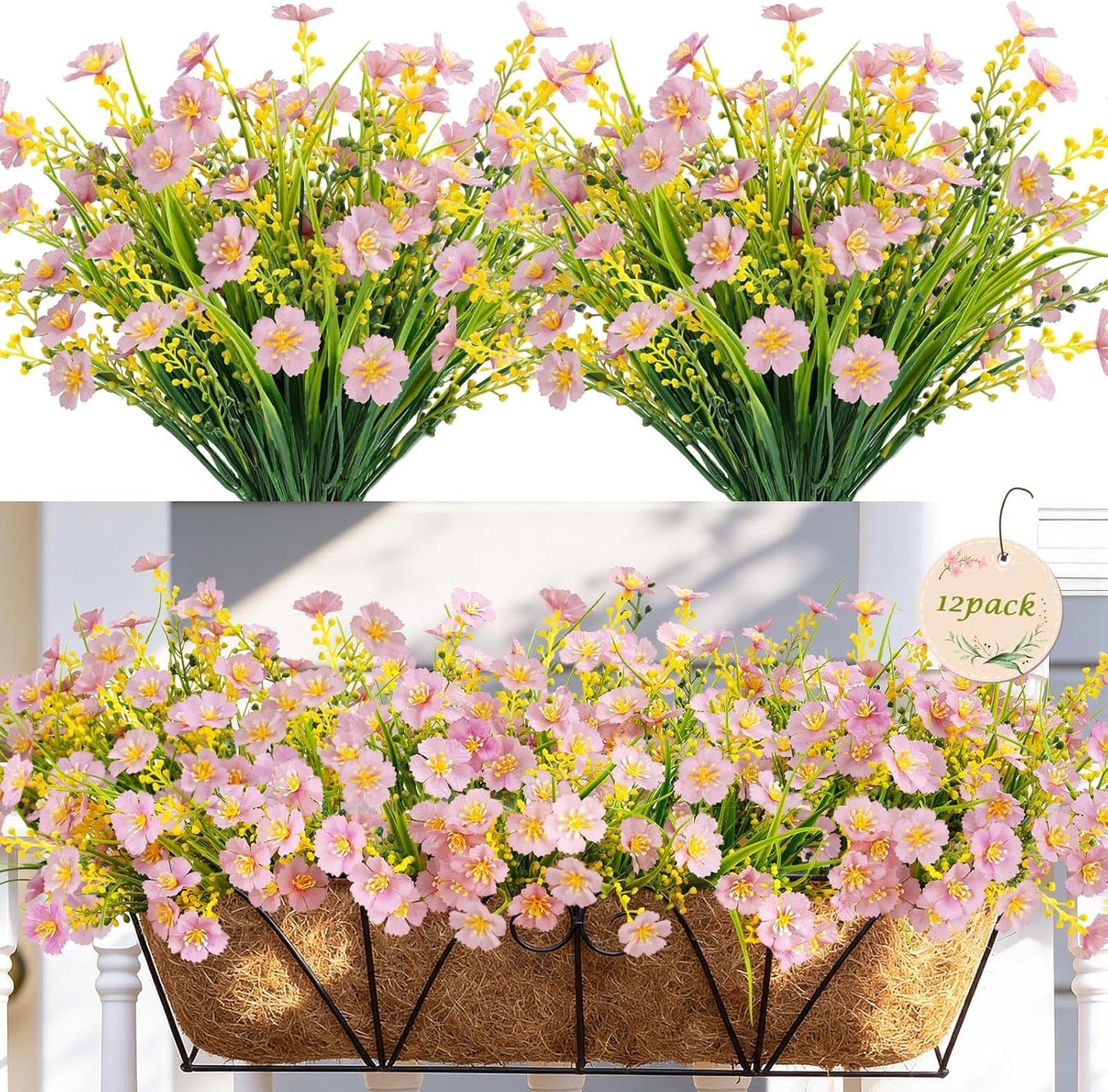 MACTING Artificial Spring Flowers for Outdoors 12 Bundles Fake Flowers UV Resistant No Fade Faux Outdoor Plants for Indoor Outside Planters Garden Porch Yard Window Pot Home Decorations,Light Purple