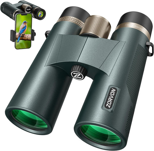 10x42 HD Binoculars for Adults, High Powered Binoculars with BAK4 Prism and Low Light Vision, Waterproof Binoculars with Large Eyepiece for Bird Watching, Hunting, Wildlife Viewing, Hiking, Travel