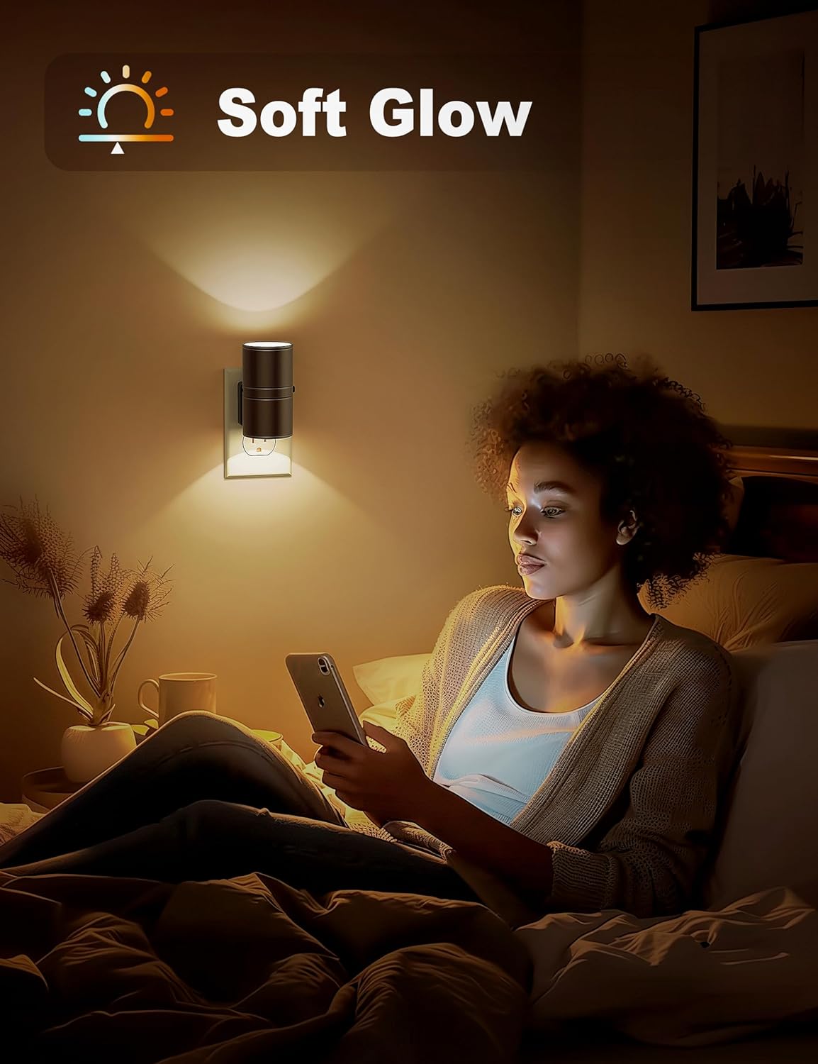 Night Lights Plug into Wall, Dimmable Night Light Plug in, Modern Night Lights with Dusk to Dawn Light Sensor, Soft White 3000K, 0-100LM Adjustable Brightness Nightlight for Hallway Bedroom, 2 Pack