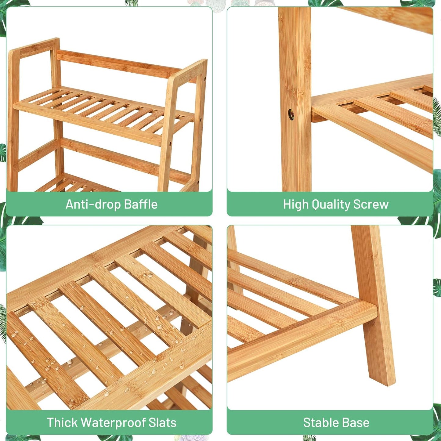 Giantex 4-Tier Ladder Shelf Plant Stand, Bamboo Flower Pots Holder Display Rack, Multifunctional Ladder-Shaped Bookshelf Storage Shelves for Home Office Living Room Bathroom Bedroom Kitchen (Natural)