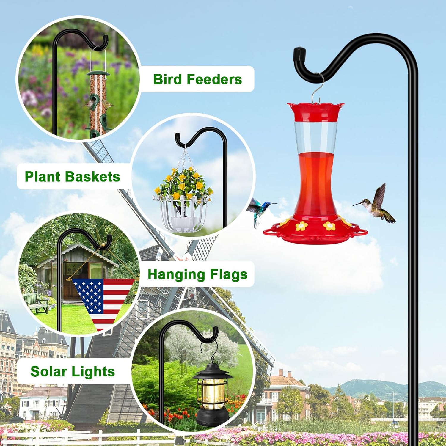 FEED GARDEN 76'' Bird Feeder Pole, Heavy Duty Shepherds Hooks for Outd