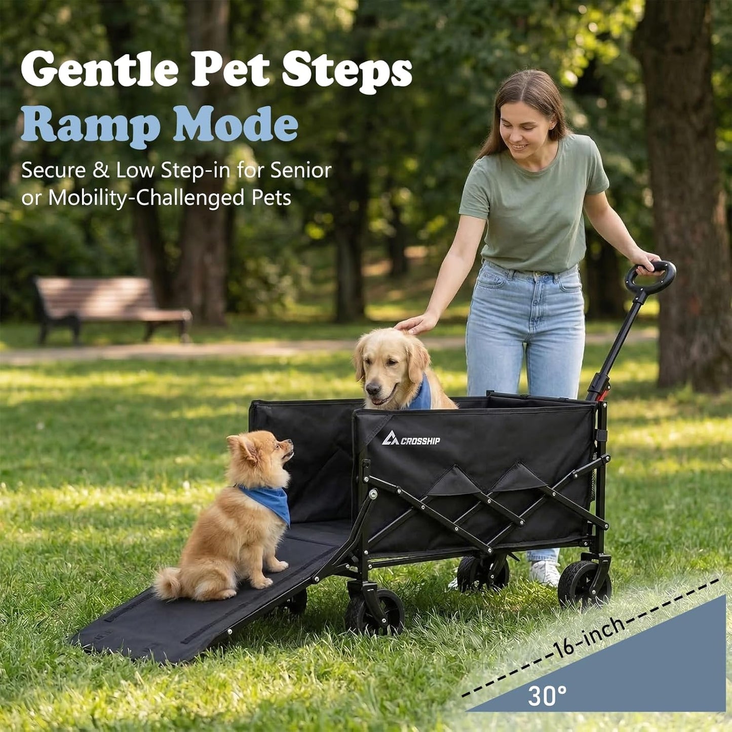Folding Pet Wagon for Dogs - 330 lbs Heavy Duty Dog Cart, All-Terrain Collapsible Wagon for Beach, Shopping & Camping, Garden Cart with Drop-Down Tailgate for 2 Medium or 1 Large Dog