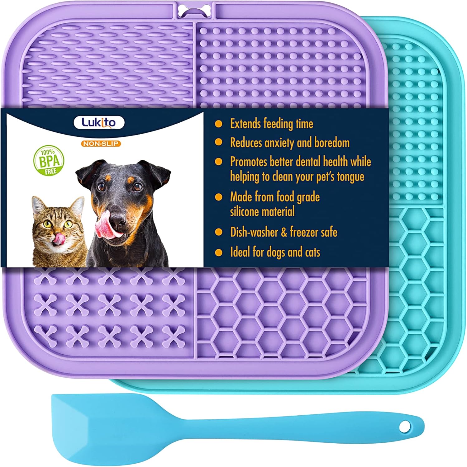 LUKITO Lick Mat for Dogs & Cats 2 Pack with Suction Cups, Dog Lick Mat