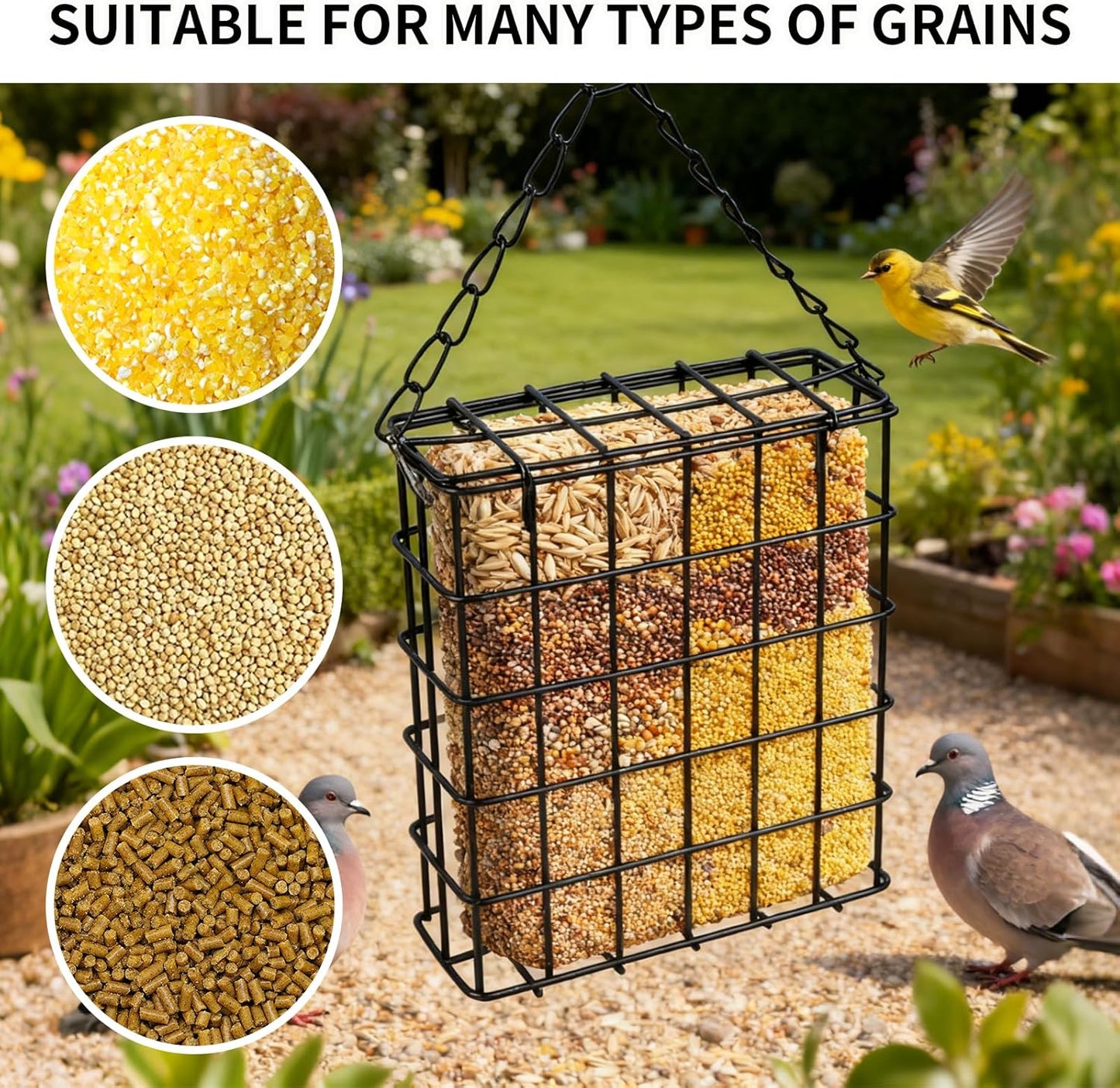 4 Pack Suet Bird Feeders for Outside, Hanging Wild Bird Feeder Cages, Single Suet Cake Capacity, Outdoor Garden Yard Decor