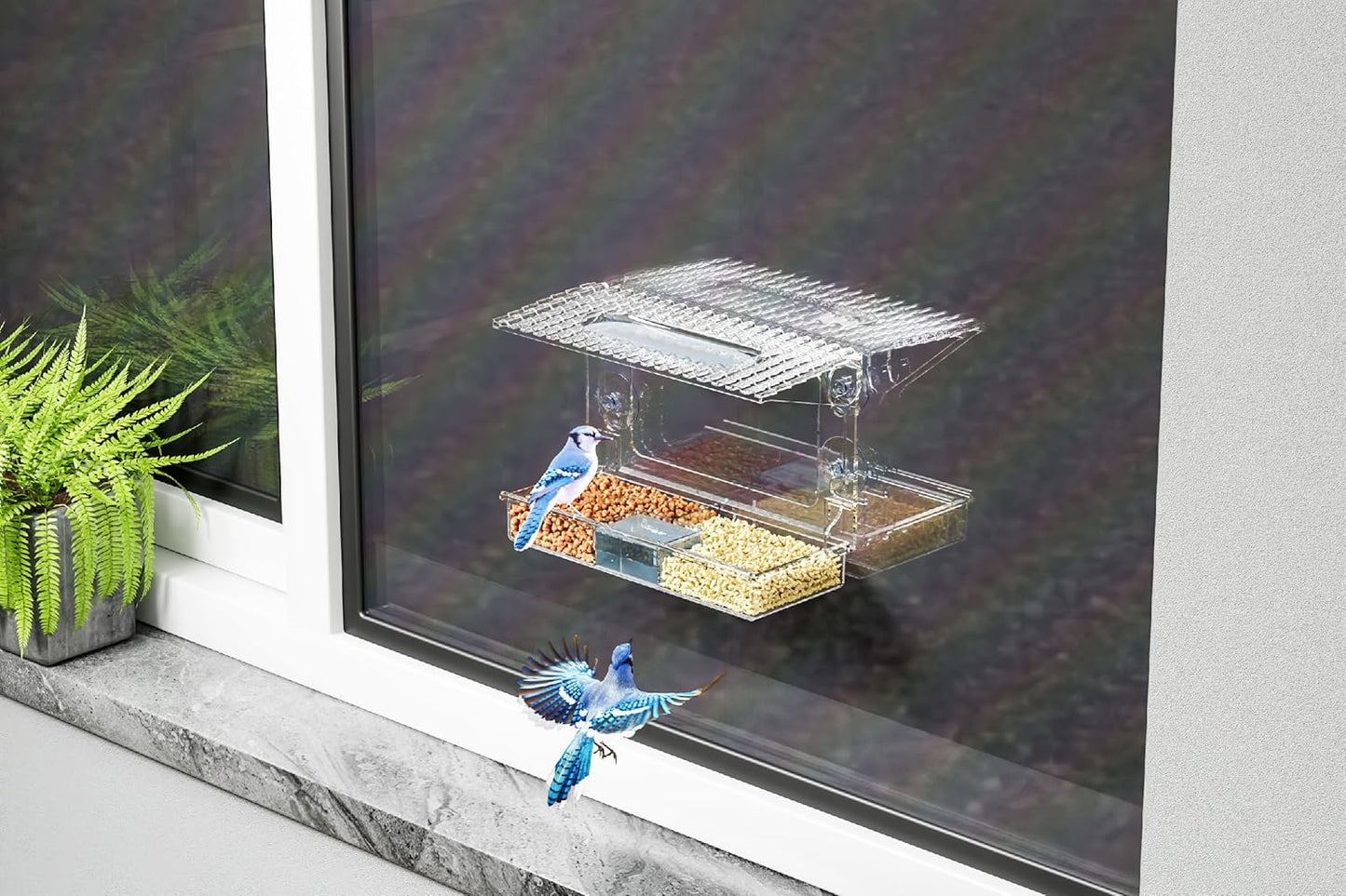 Acrylcc Window Bird Feeders with Strong Suction Cups for Window Viewing and Balcony,See Through Wild Birdfeeder with Bath and Water Combo,Clear Windows Bird Feeder for Cats,Kids,Birds Lover Gifts