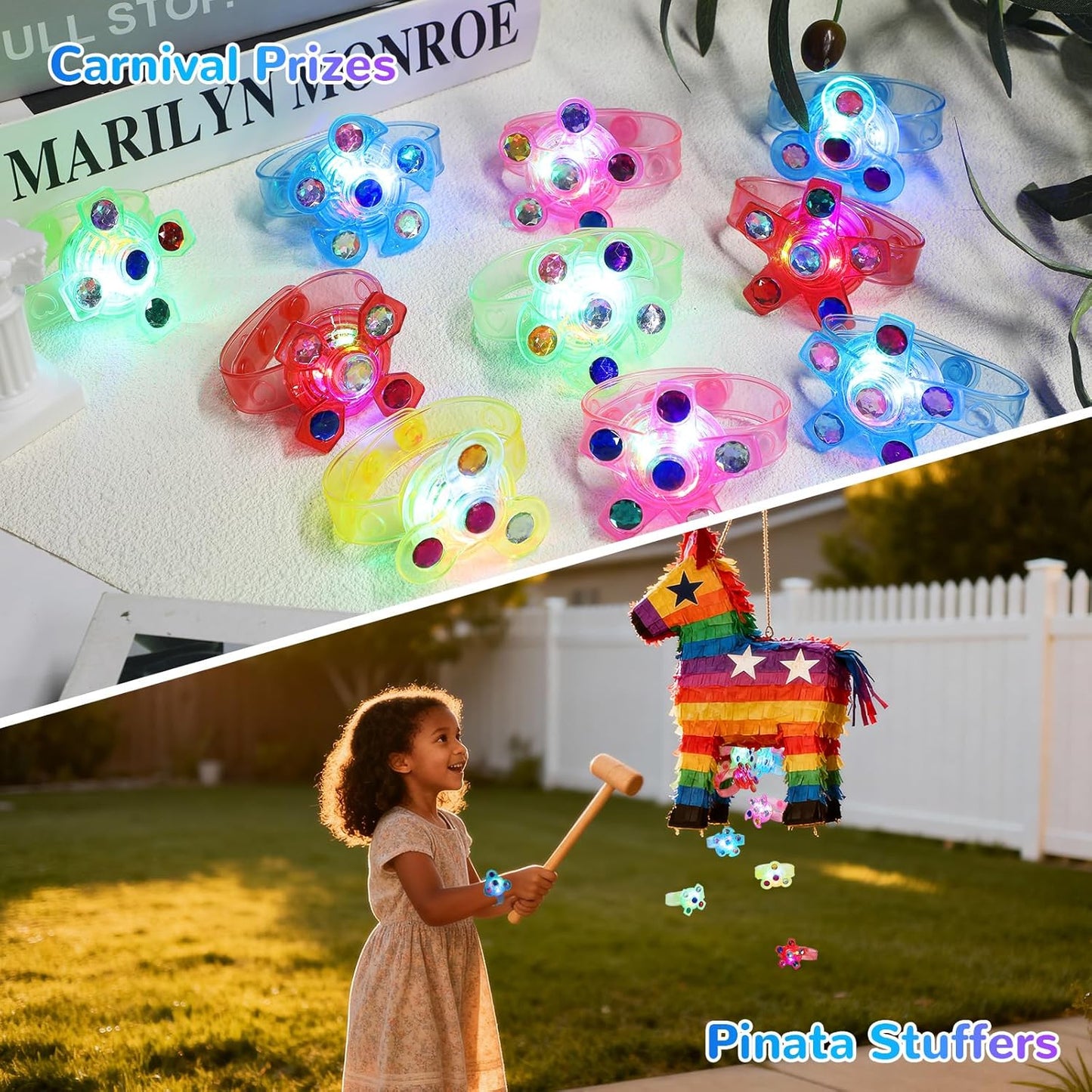 SCIONE 24 Pack LED Light Up Fidget Spinner Bracelets, Glow in The Dark Party Favors for Kids 4-8 8-12, Treasure Box Toys, Birthday Gifts, Carnival Prizes, Easter Goodie Bags Stuffers