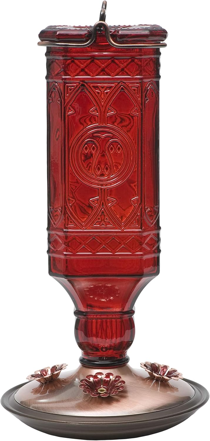 Perky-Pet Red Square Antique Bottle Glass Hummingbird Feeder - Humming