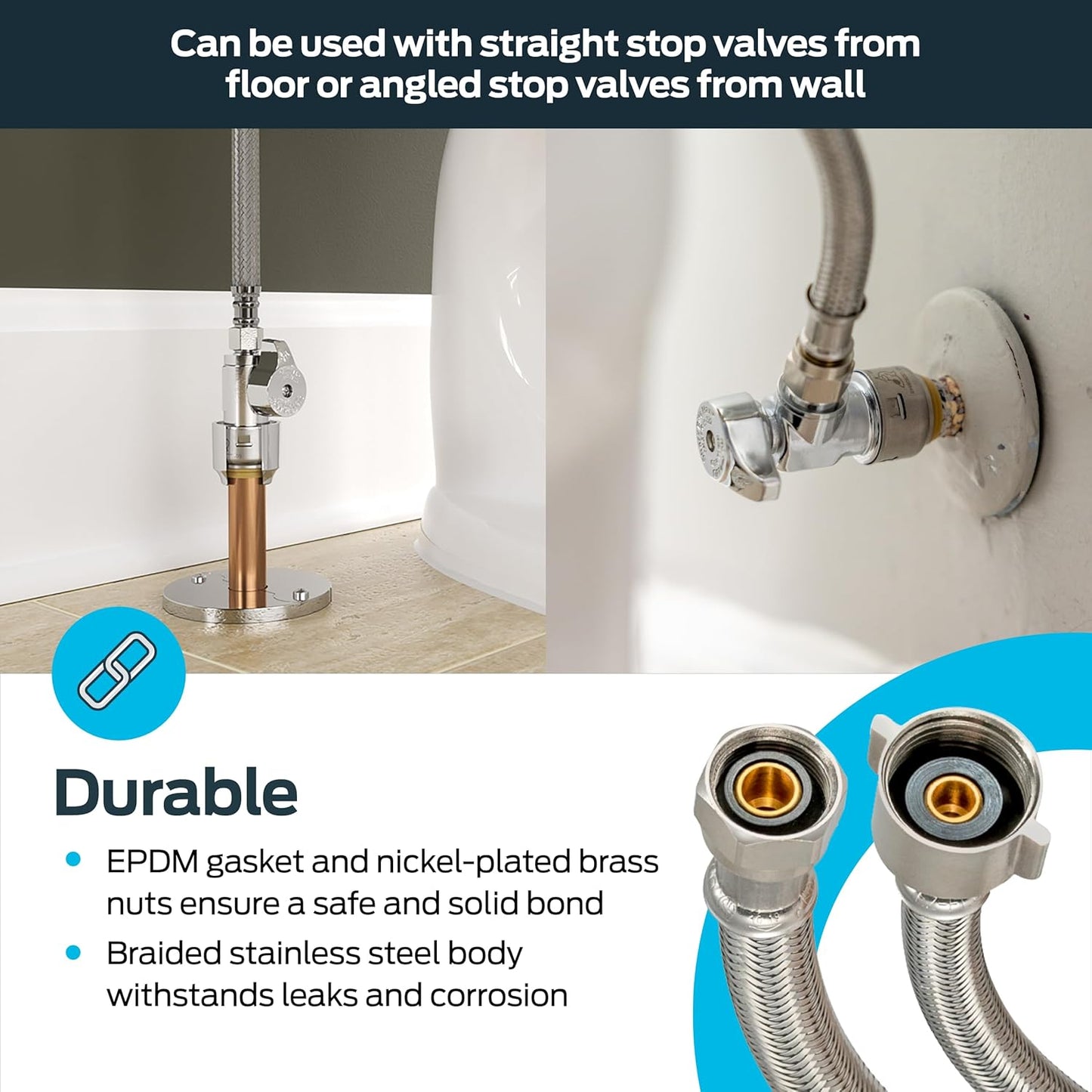 Eastman 12 Inch Flexible Toilet Connector, 7/8 Inch Ballcock x 3/8 Inc