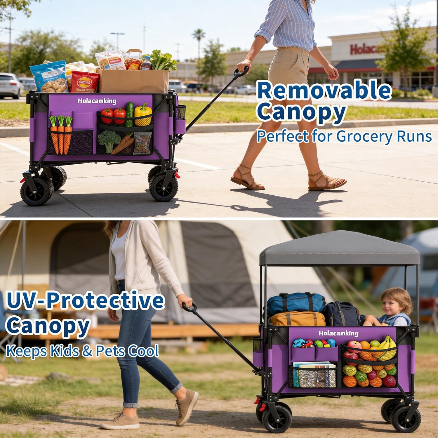 Collapsible Canopy Wagon Cart, Heavy Duty Utility Wagon with Removable