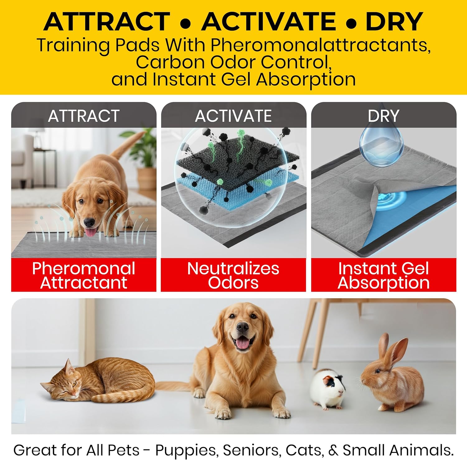 Glad for Pets Black Charcoal Puppy Pads - Super Absorbent Disposable D