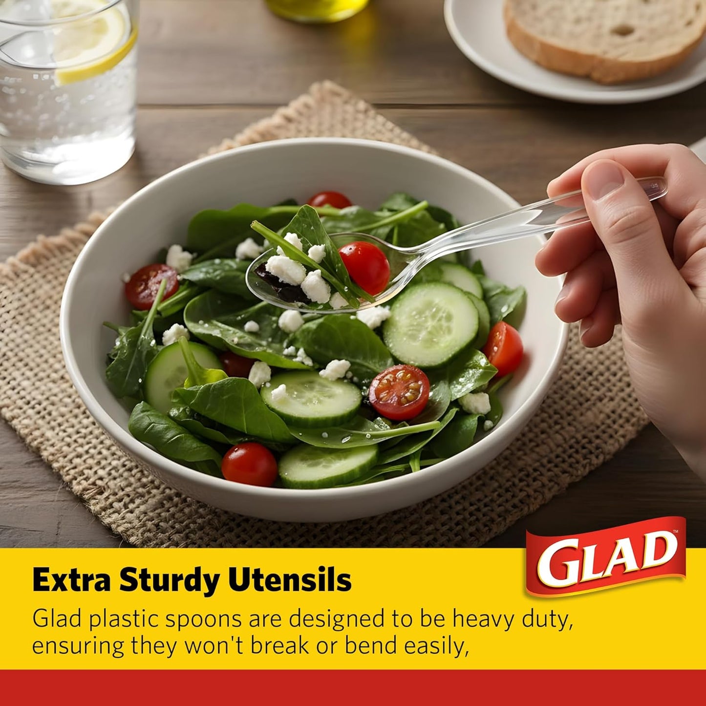 Glad Clear Plastic Spoons, Disposable Plastic Utensils for Parties Events and Everyday Meals, Sturdy Clear Plastic Cutlery for Easy Cleanup and Convenience, 24 Count