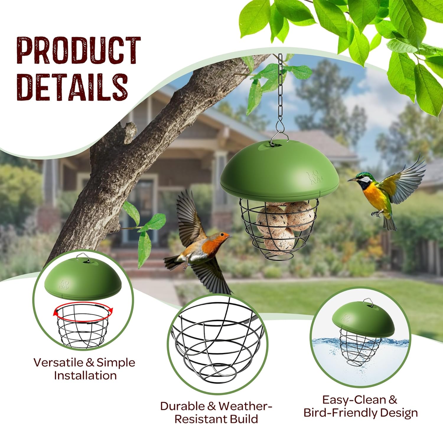 LONA Suet Ball Bird Feeder Outdoor Hanging Fat Ball Feeders with Versa