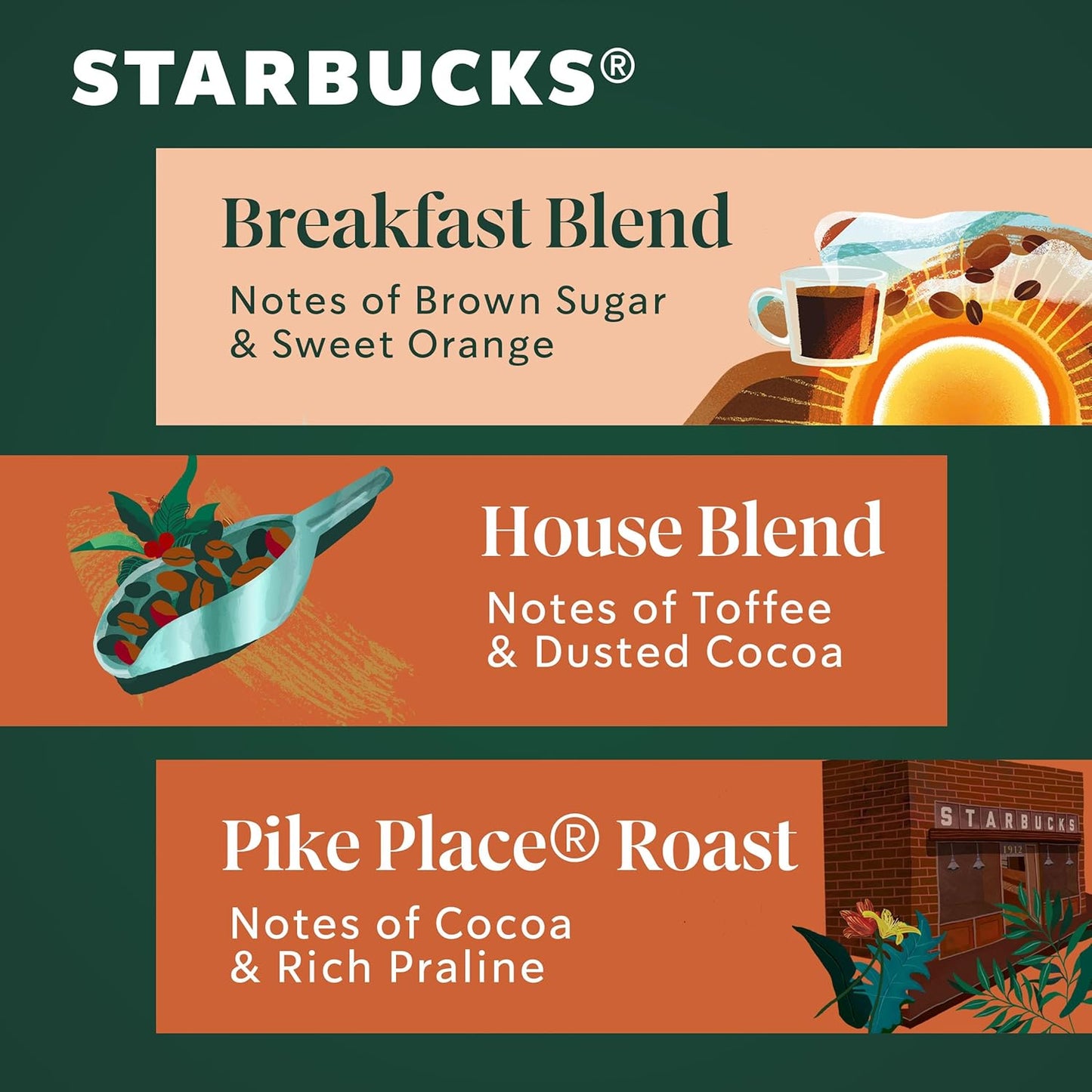 Starbucks Ground Coffee, Medium Roast Hot or Iced Coffee, Variety Pack