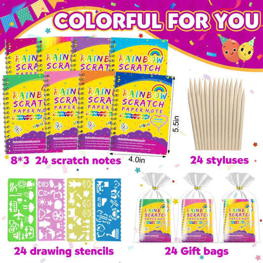 Party Favors for Kids 4-8-12: 24 Pack Scratch Rainbow Art Crafts Noteb