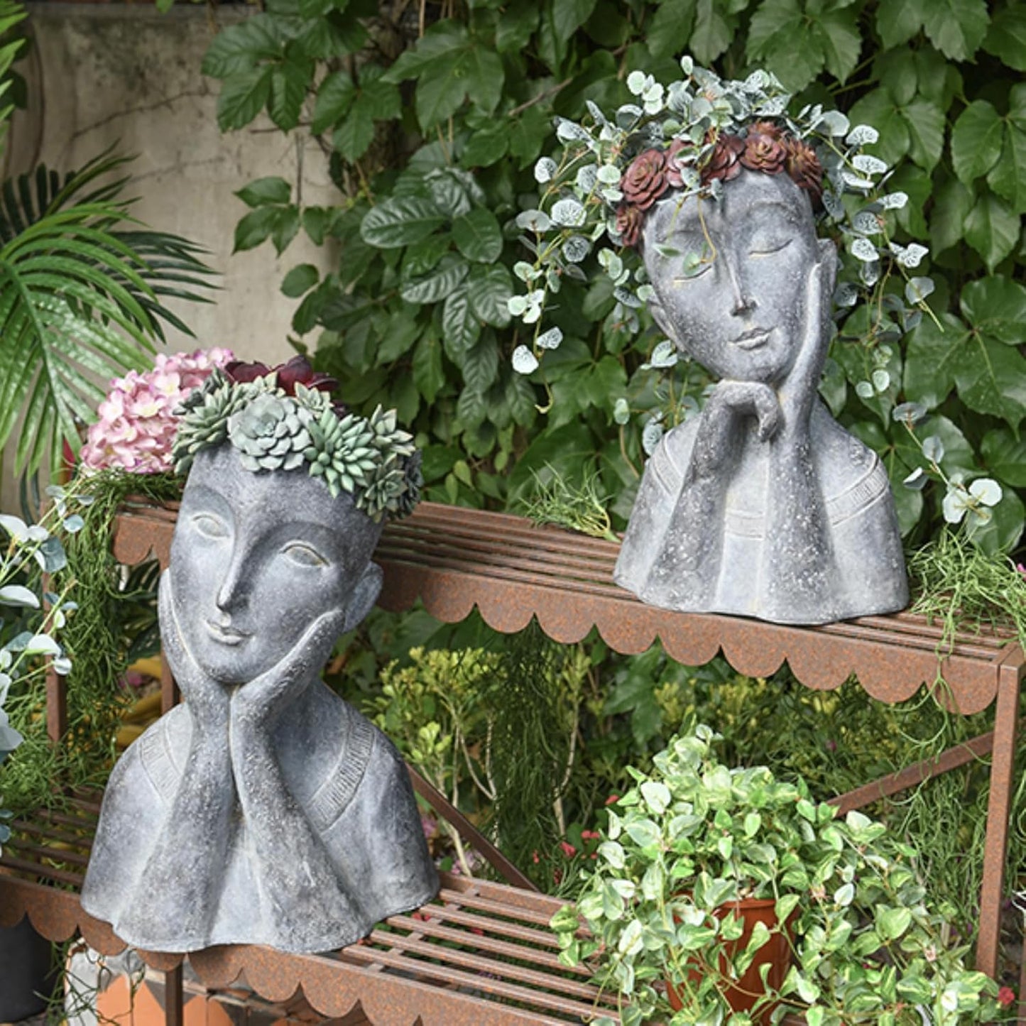 Newman House Studio Succulents Face Planters Pots Head - Flower Pot with Drainage Hole Face Head Large Garden Farmhouse Decor 9.4 x 7.2 x 13.9 inch