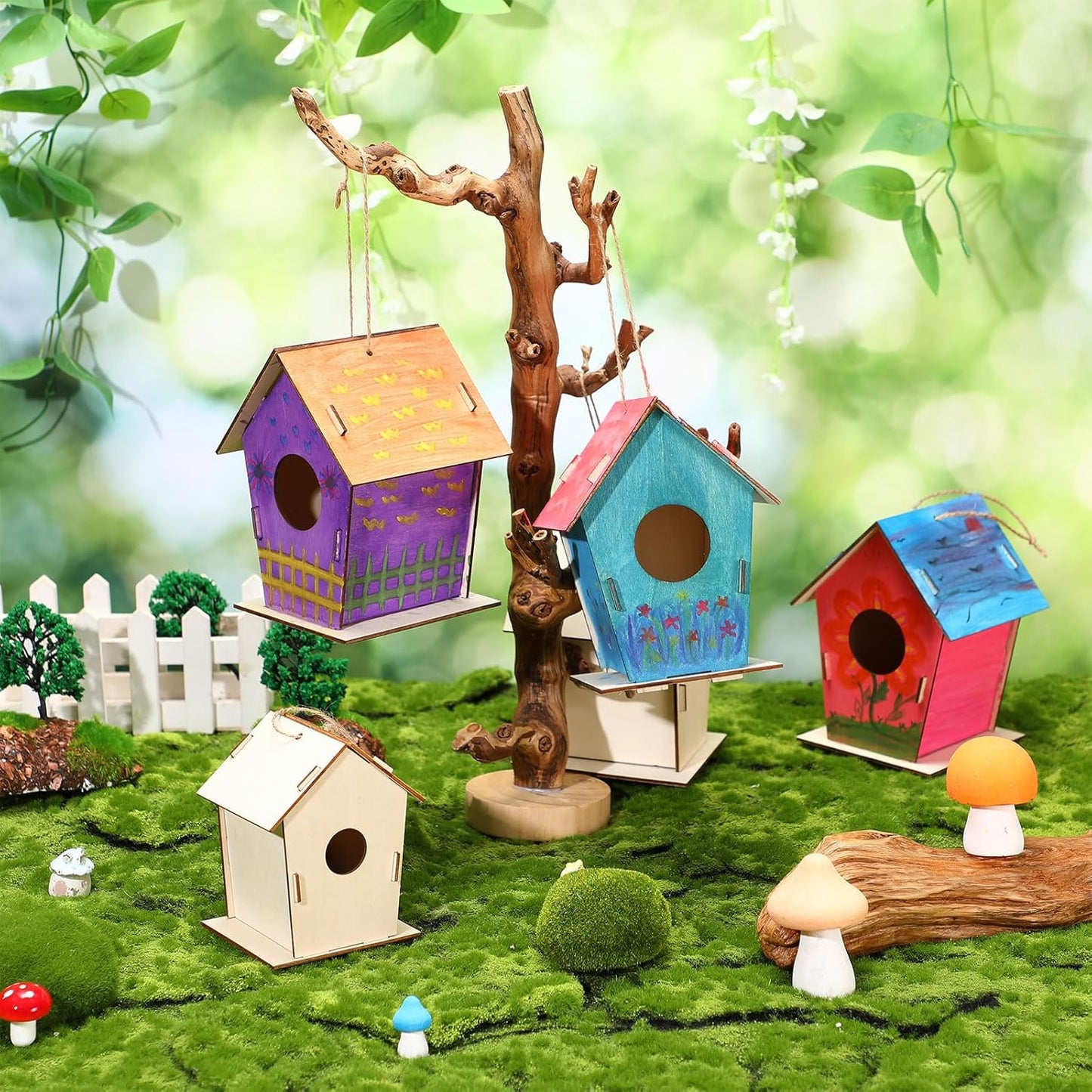 12 Pcs 6.3'' Wooden Bird Houses Kits Bulk for Kids to Build DIY Unfinished Wood Birdhouses to Paint Wood Arts and Crafts Birthday Gifts for Vbs Crafts Class Parties
