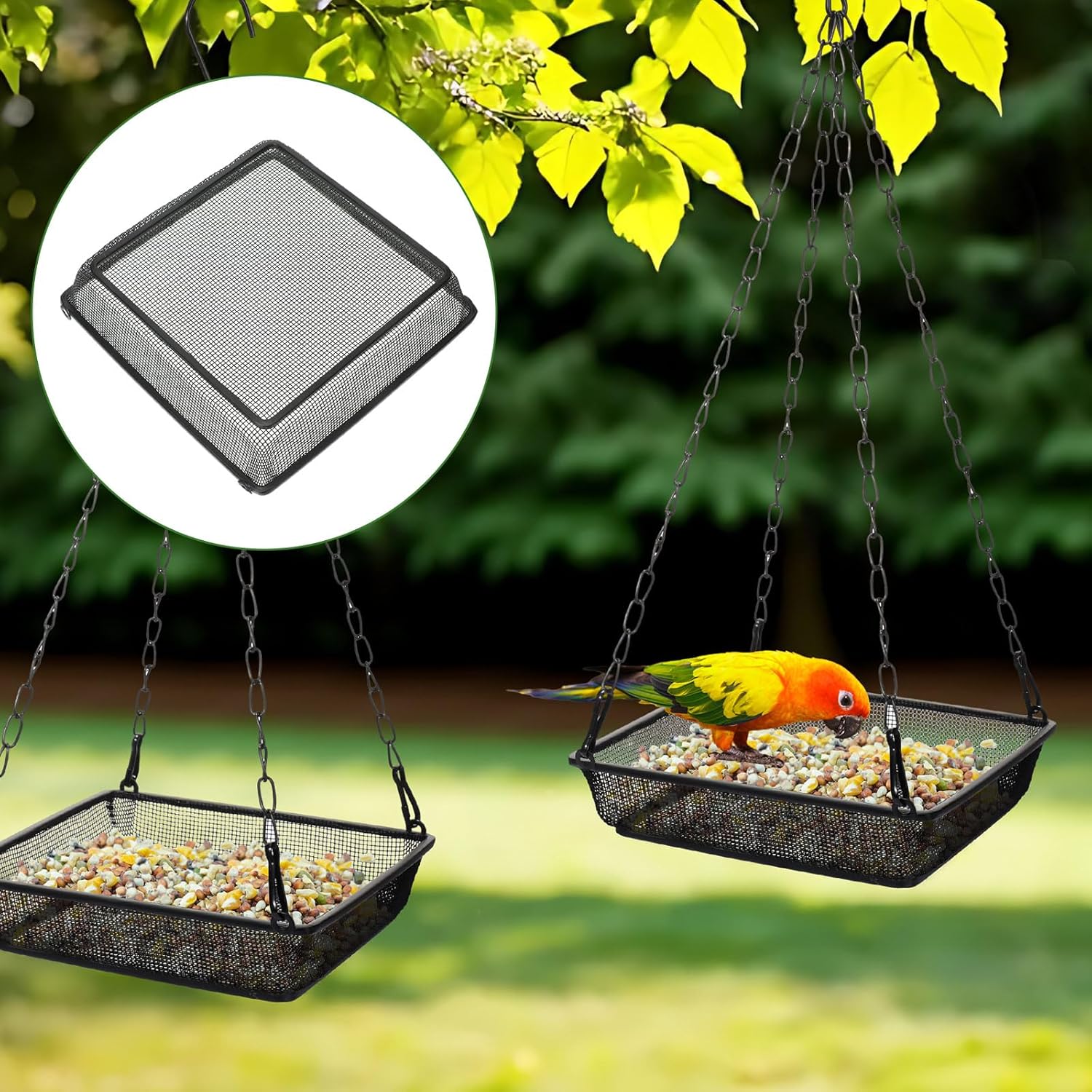 4 Pieces Hanging Bird Feeder Tray Platform Metal Mesh Feeder Seed Plat