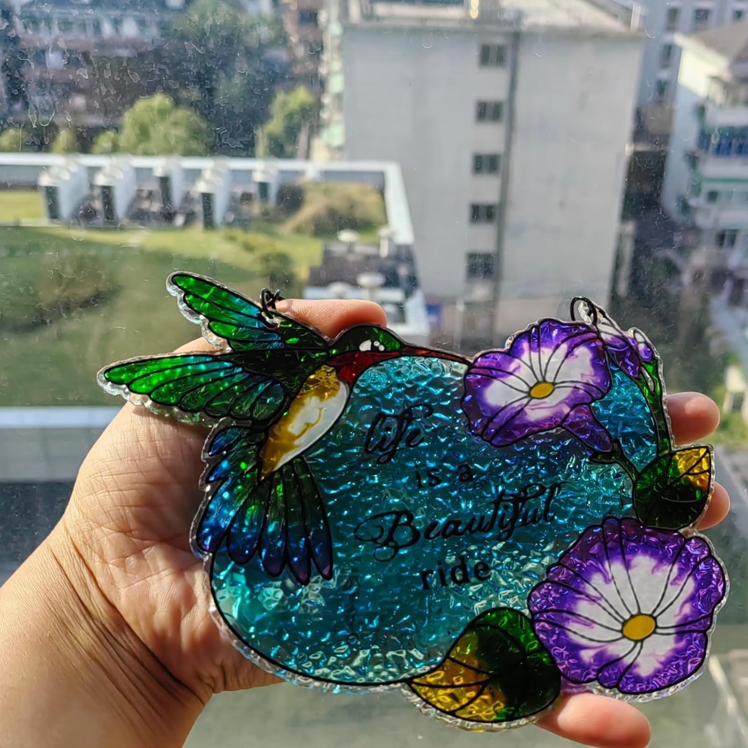 Stained Glass Window Hanging Hummingbird Suncatcher for Window and Hom