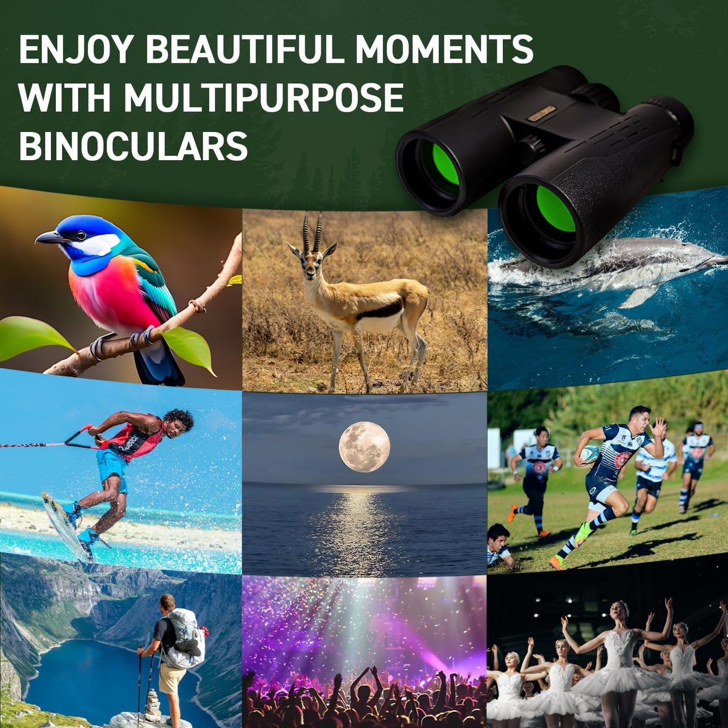 10x42 HD Binoculars for Adults High Powered, Coregreen BAK-4 Prism FMC Lens Professional, Large View Binoculars with Clear Low Light Vision for Bird Watching Hunting Hiking Travel Cruise