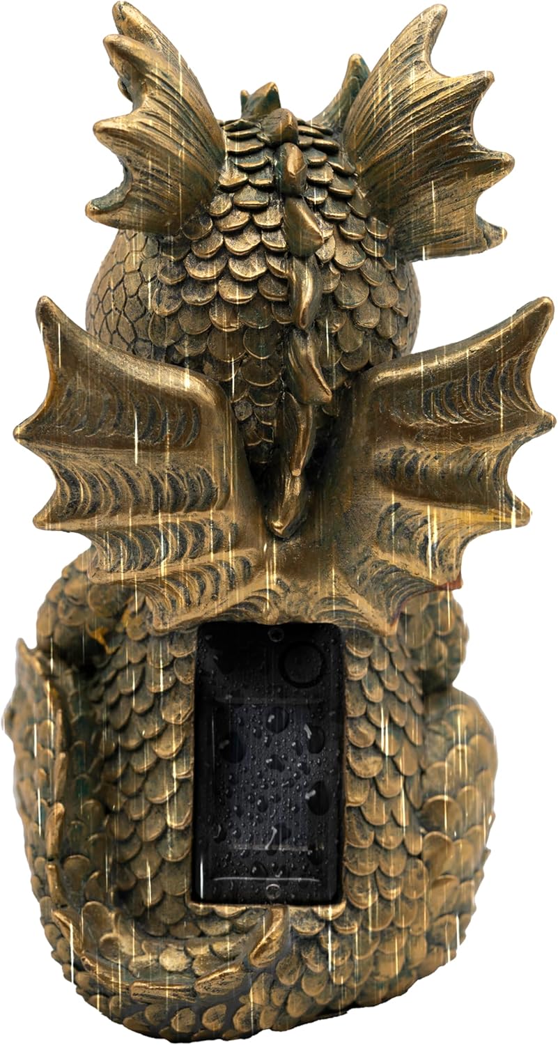 Garden Outdoor Dragon Decor Statues Figurine Solar Lights, Gifts for Mom,Patio Balcony Yard Lawn Color - Charging Ornament Decor,Waterproof Halloween Decorative Lights,Year-Round (Gold)