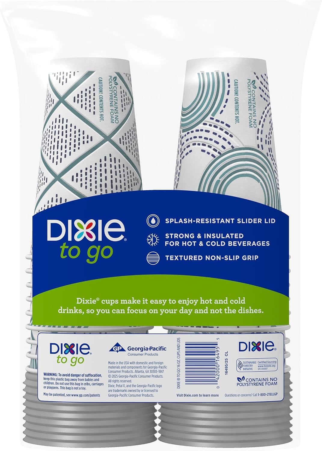 Dixie To Go Paper Coffee Cups With Lids, 16 oz, 108 ct, Disposable Ins