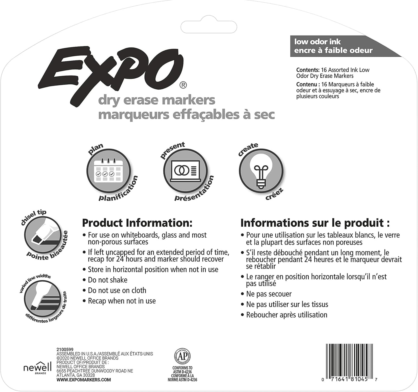 EXPO Dry Erase Markers, Low Odor Ink, Assorted Colors, Chisel Tip, 16 