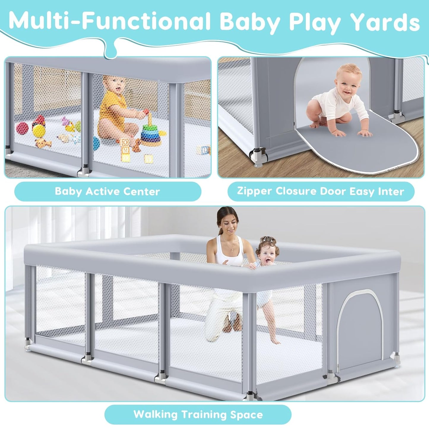 74" ×50" Large Baby Playpen, Baby Playard for Babies and Toddlers, Bab