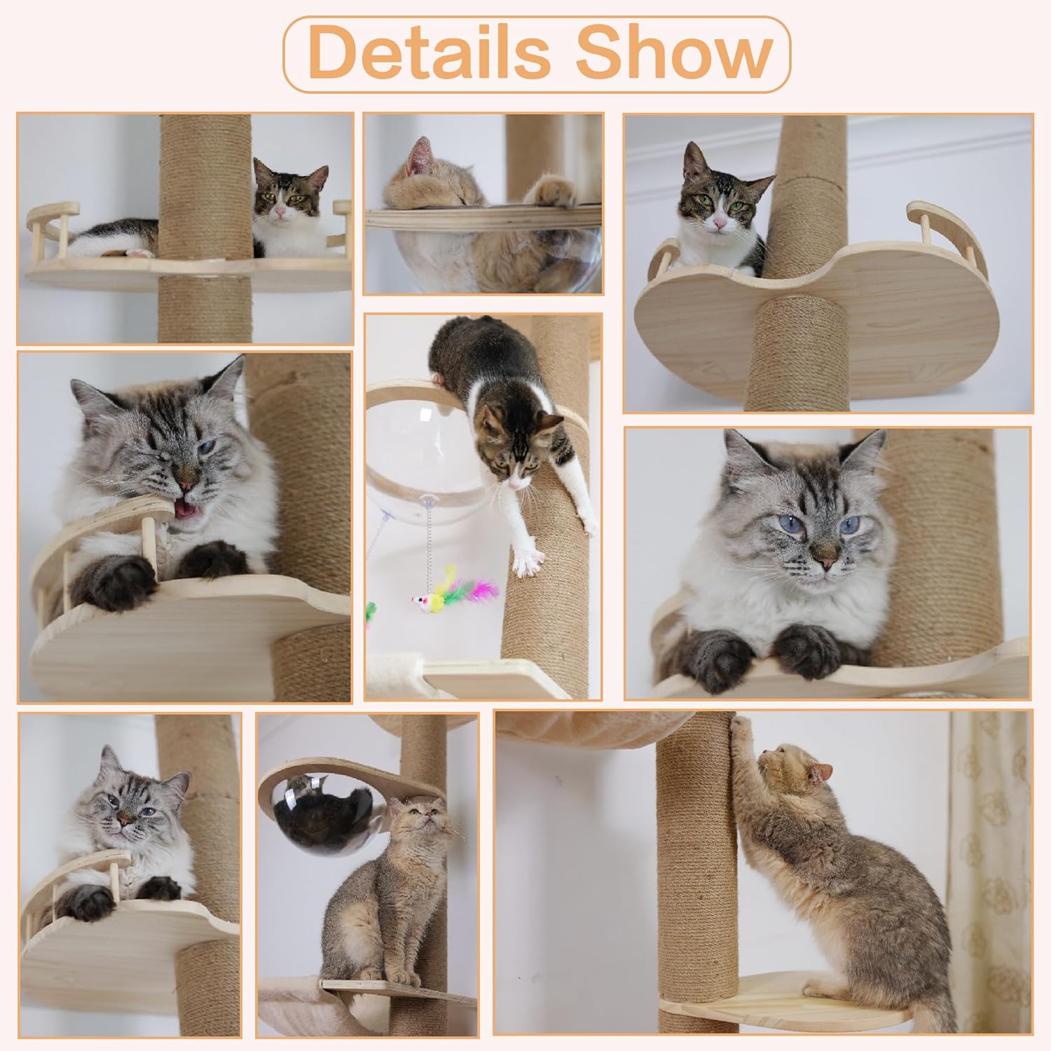 Floor to Ceiling Cat Tree Height (50-120in) Adjustable Cat Tower 5 Tie