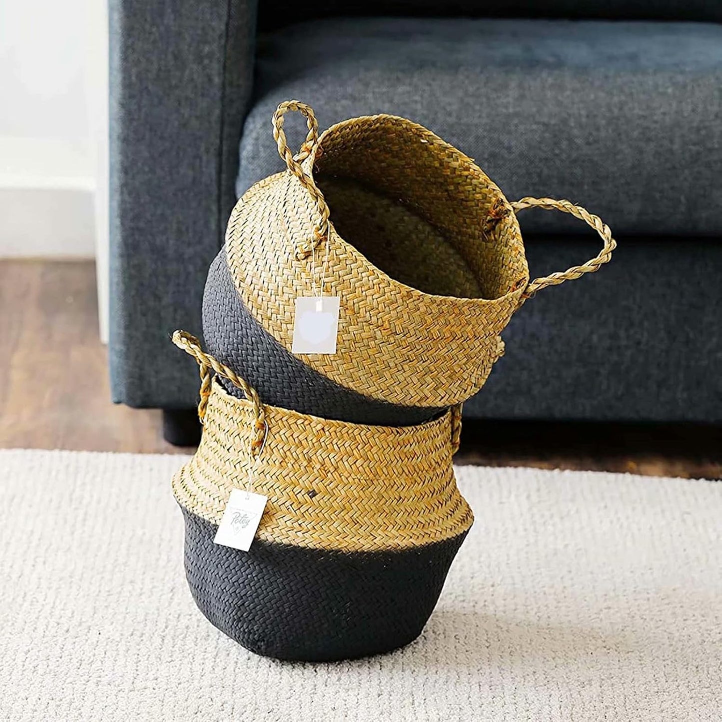 2 Pack Hand Woven Seagrass Plant Basket for Succulents,Boho Belly Plan