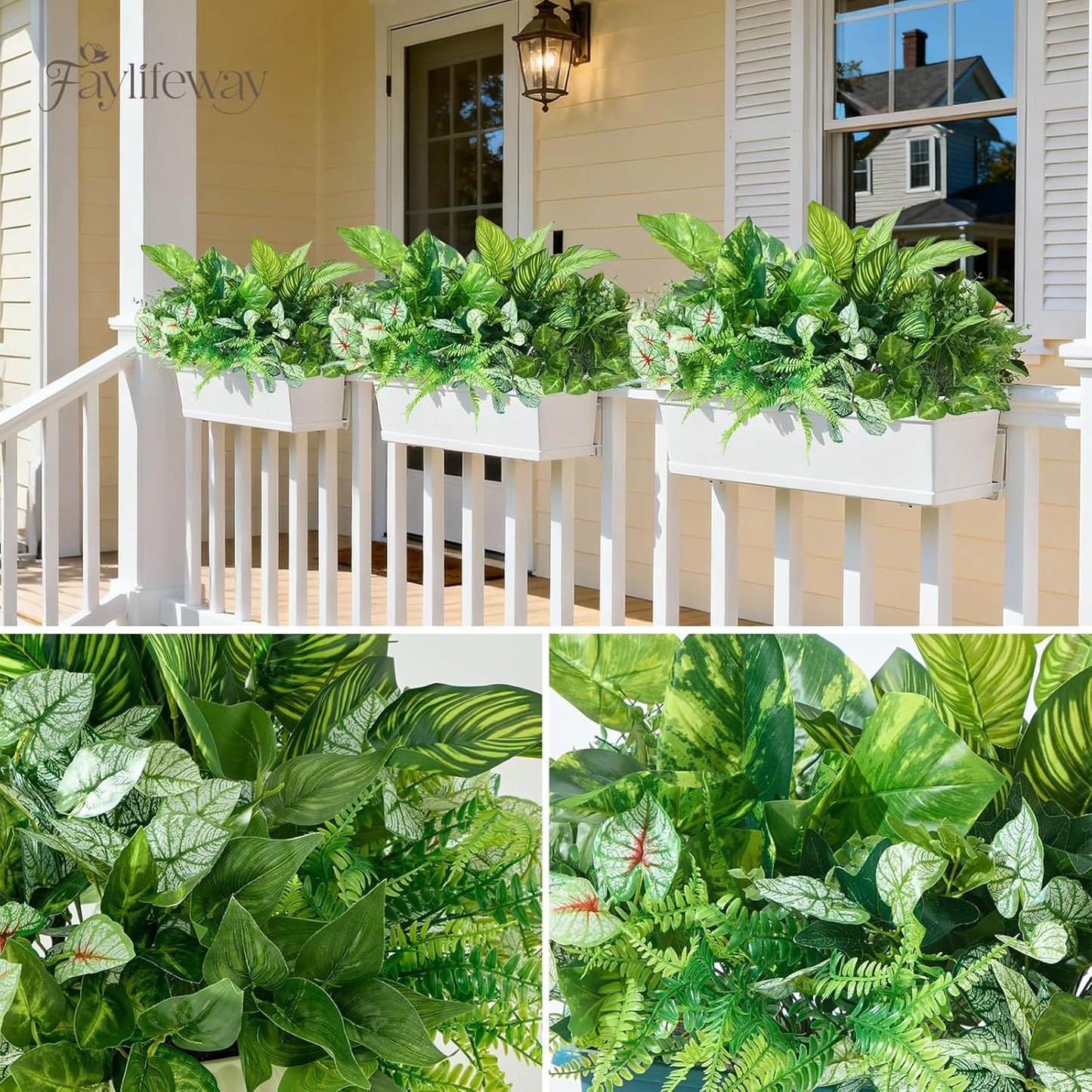 12 Bundles Artificial Plants Outdoor,UV Resistant Fake Greenery Stems with Large Shrubs Faux Plastic Plant for Outside Front Porch Planters Garden Window Box Patio Decor(Pot Not Included)
