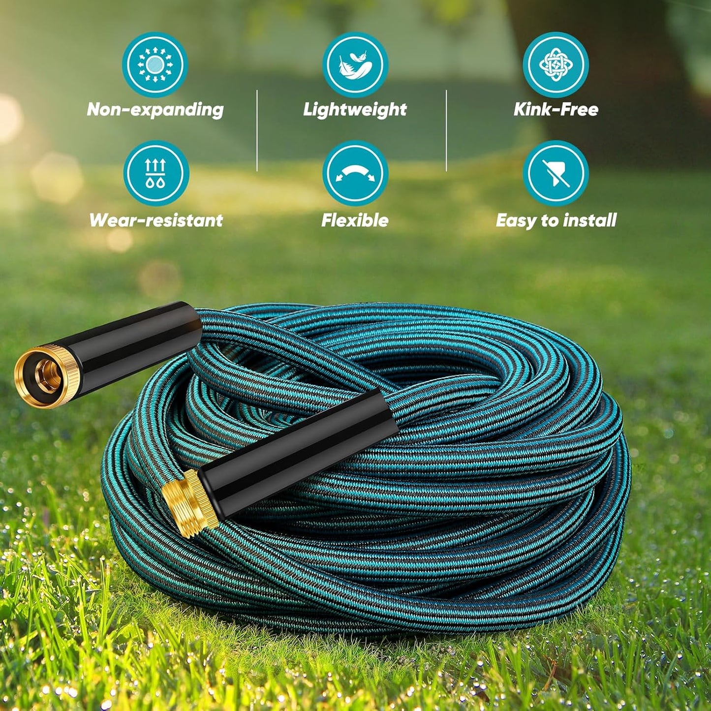 Garden Hose 50ft, Non-Expanding Water Hose Ultra Lightweight, Kink-Fre
