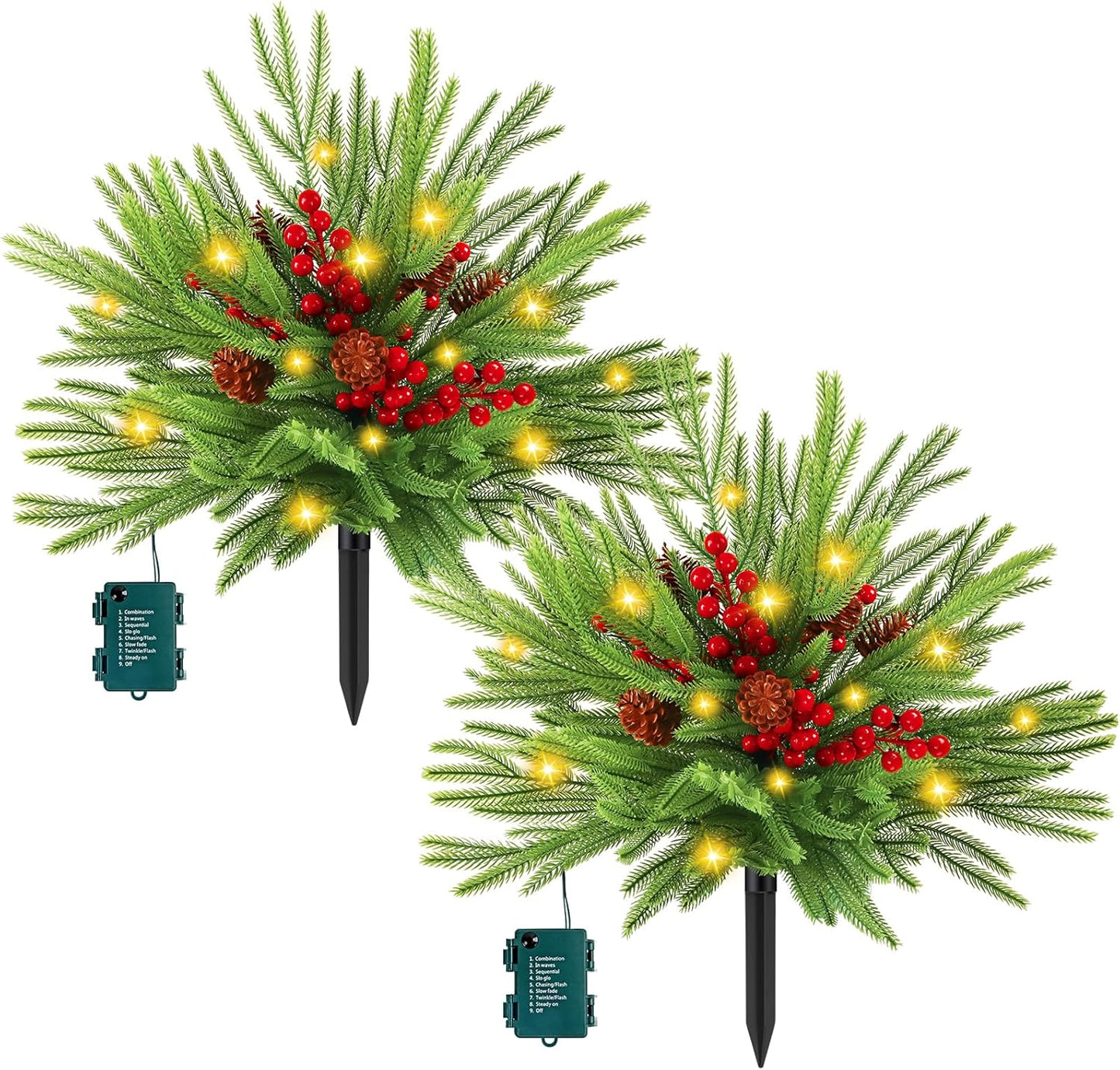 2 Pack 24" Artificial Norfolk Pine Christmas Tree Urn Filler with Ligh