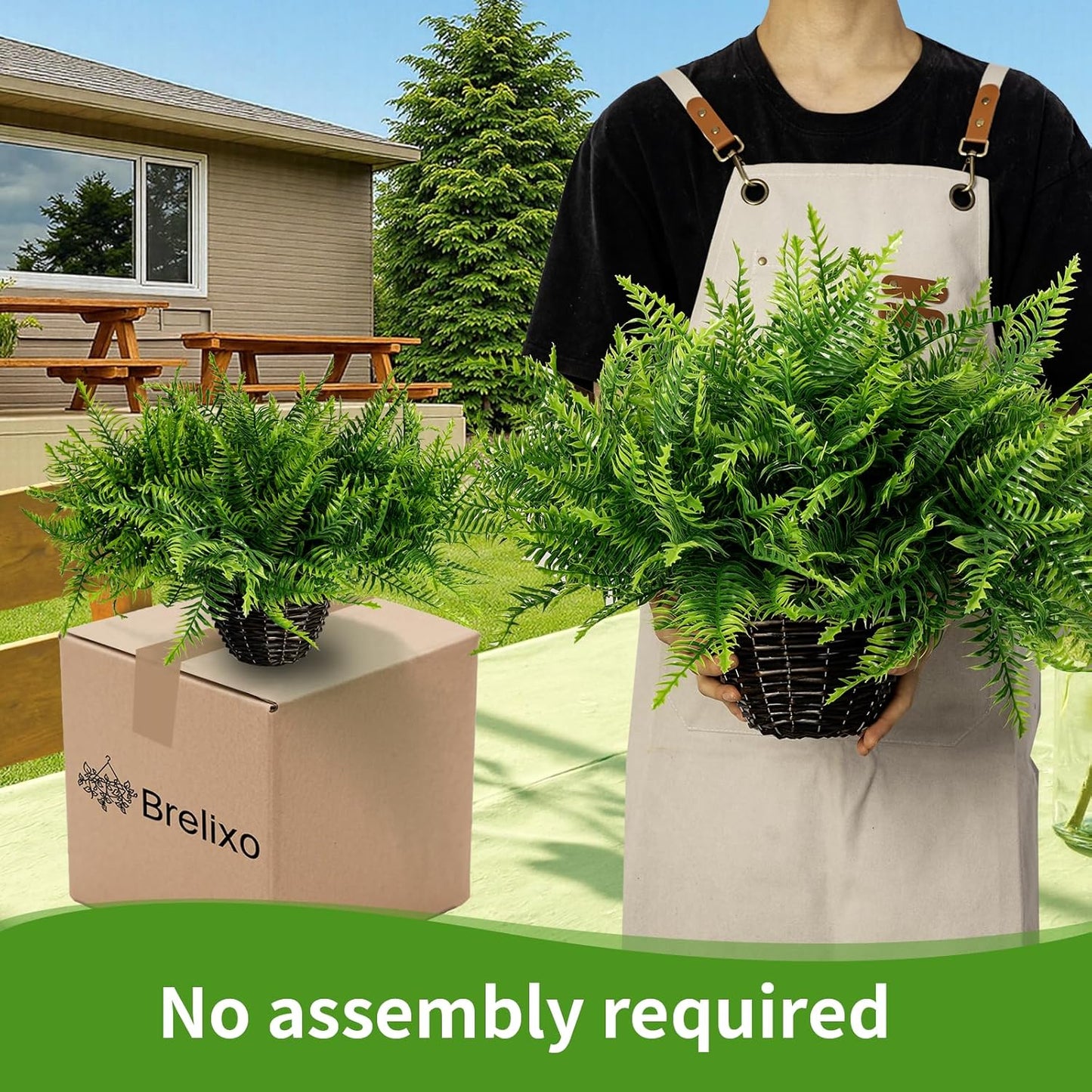 2PCS Fake Hanging Plant- Boston Ferns UV Resistant Plastic Plants - Perfect for Outdoor Décor with Lifelike Beauty (Persian-Green)