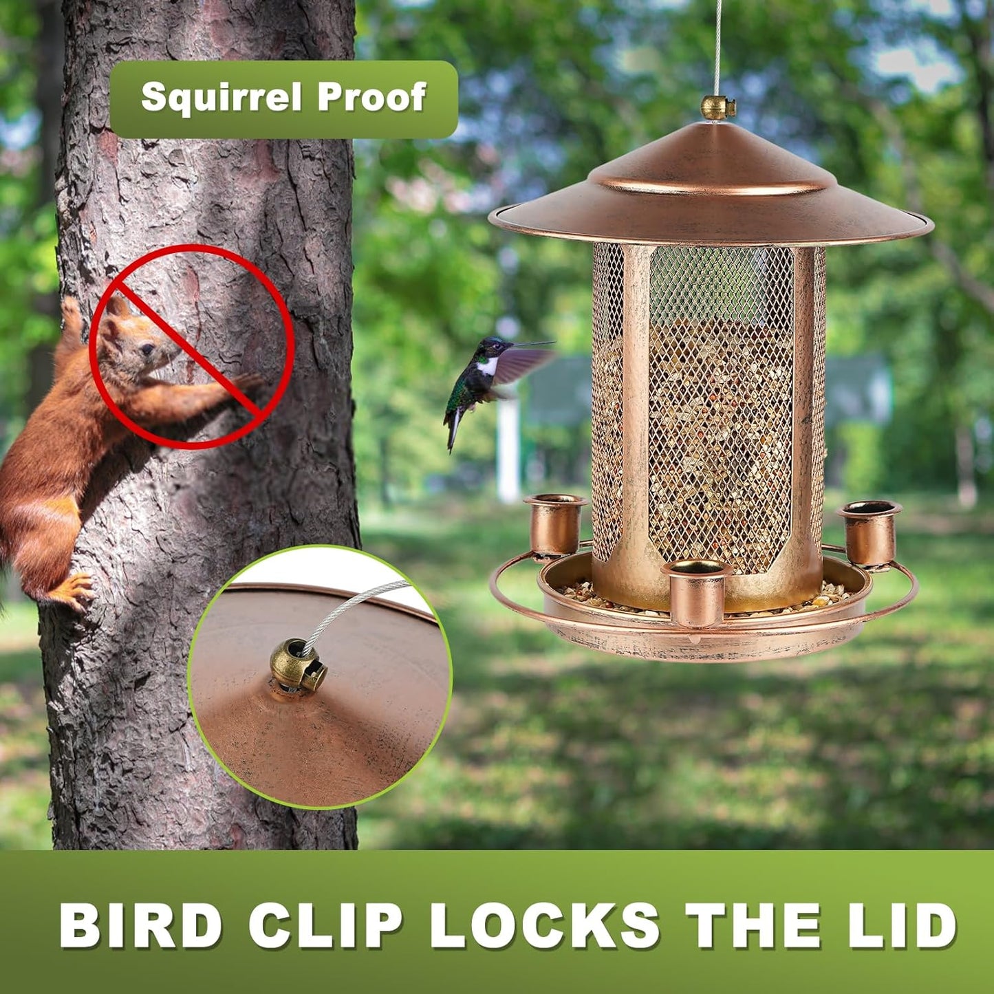 Bird Feeder, Heavy Duty Bird Feeders for Outdoors, Metal Iron Mesh Squirrel Proof with 3 Extra Feeding Ports,4LB Large Capacity Wild Birdfeeder for Outside Hanging Garden Yard Backyard