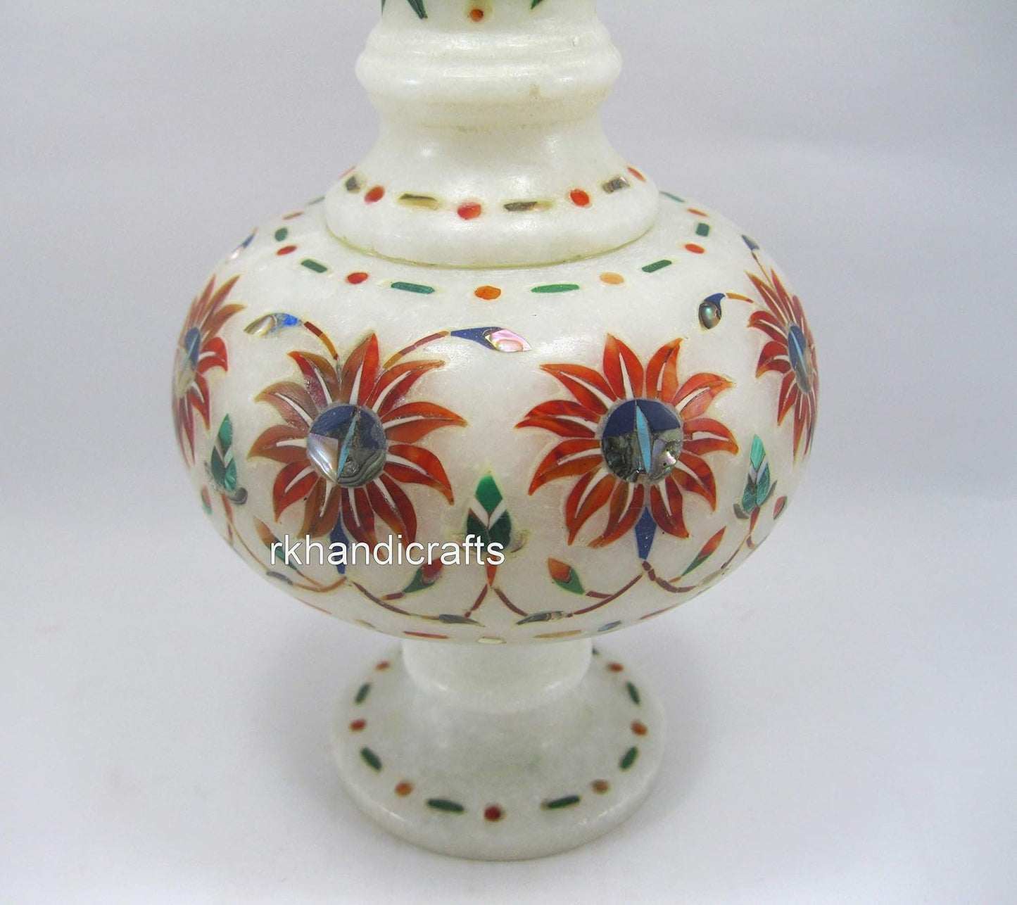 8 Inches Floral Pattern Inlay Work Flower Pot for Garden Area Decor Wh