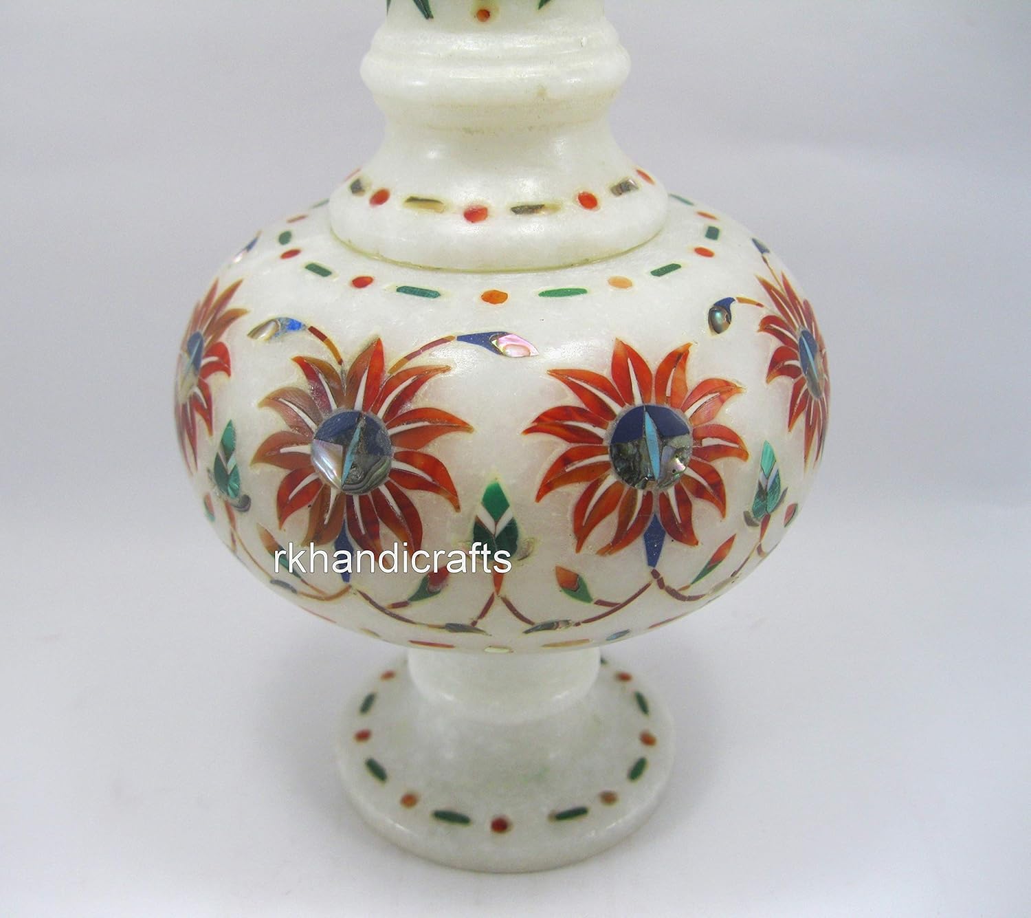 8 Inches Floral Pattern Inlay Work Flower Pot for Garden Area Decor Wh