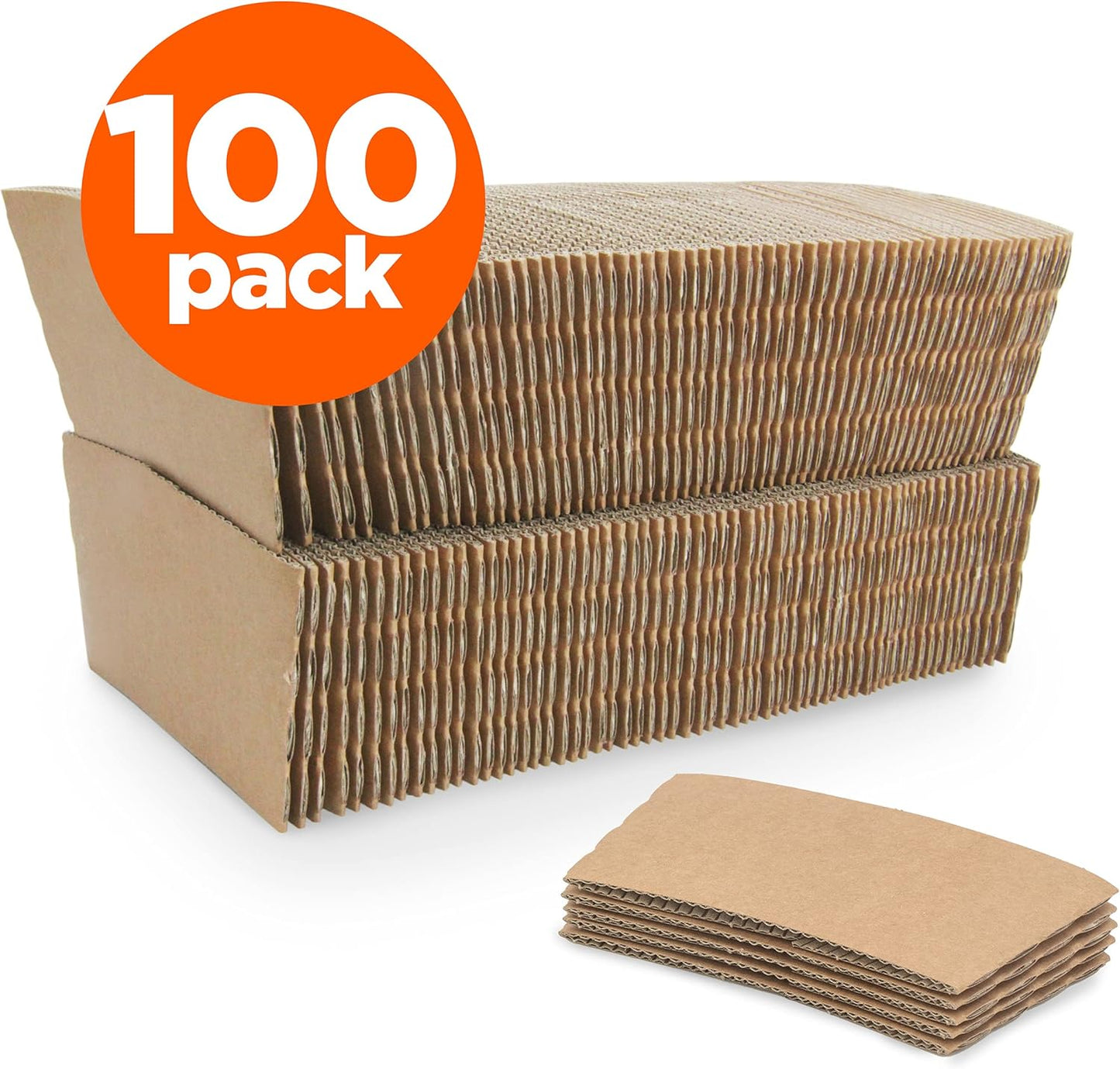 FMP Brands [100 Pack] Kraft Coffee Cup Sleeves Disposable for Hot Drinks, Durable Corrugated Cardboard Cup Sleeves for 12-24 oz Cups, Beverage Insulator and Hand Protection for Hot & Cold Drinks