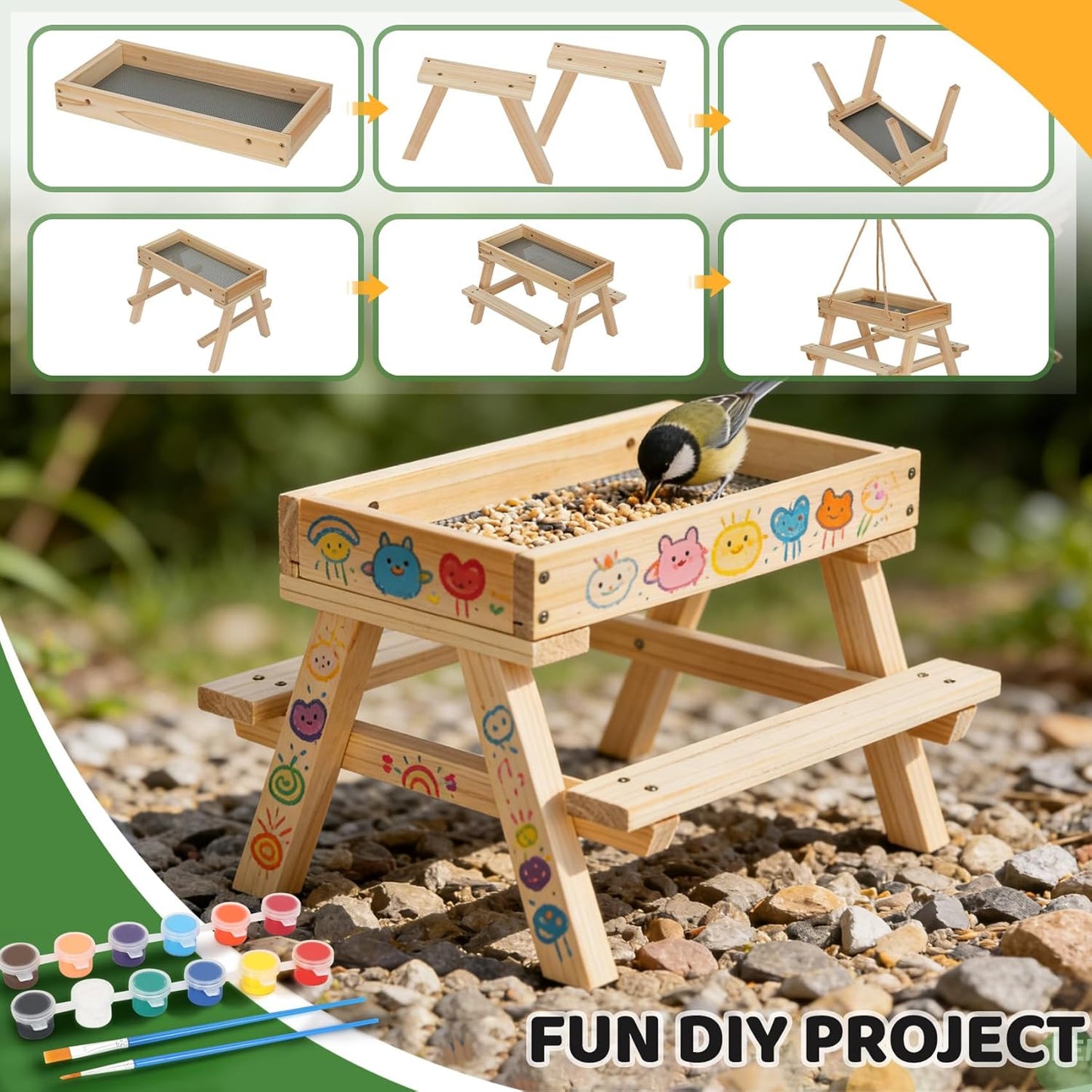 Squirrel Picnic Table Feeder, DIY Wood Building Kits with Paint Set,fo