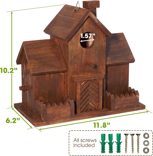 MIXUMON Bird Houses for Outside with Bird Feeder, Outdoor 3 Hole Bird 