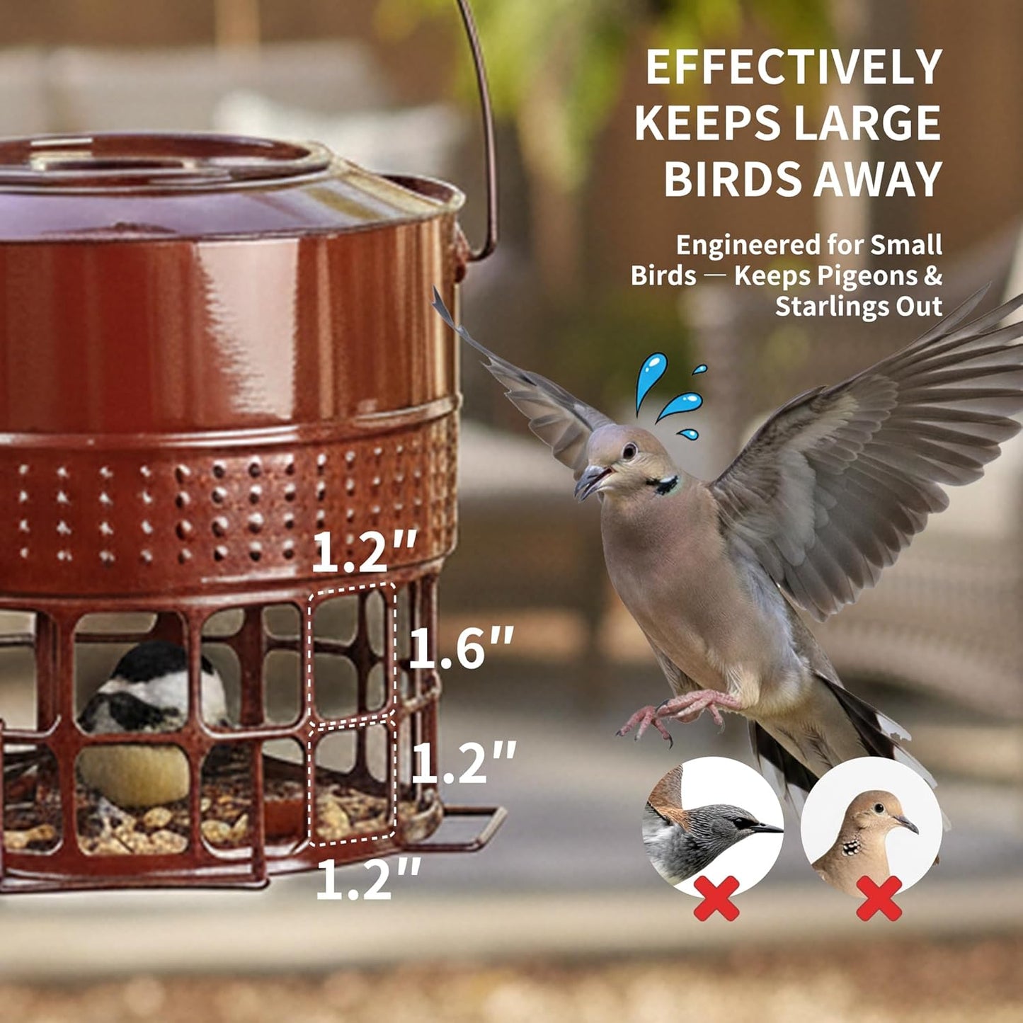 Solution4Patio Bird Feeder, 8LB Powder Coated Metal Wild Birdfeeder with 32 Feeding Stations & Triple Perches, Rust-Proof Hanging Design for Cardinals, Finches and Outdoor Garden Use (Glazed Red)
