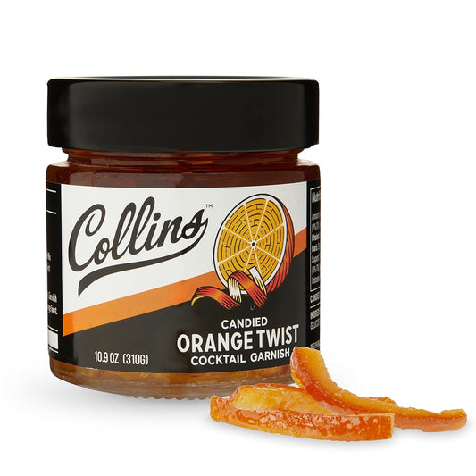 Collins Candied Fruit Orange Peel Twist in Syrup, Popular Cocktail Garnish for Skinny Margarita, Martini, Mojito, Orange Peel for Old Fashioned Drinks, Baking, Desserts, Salad, 10.9 oz