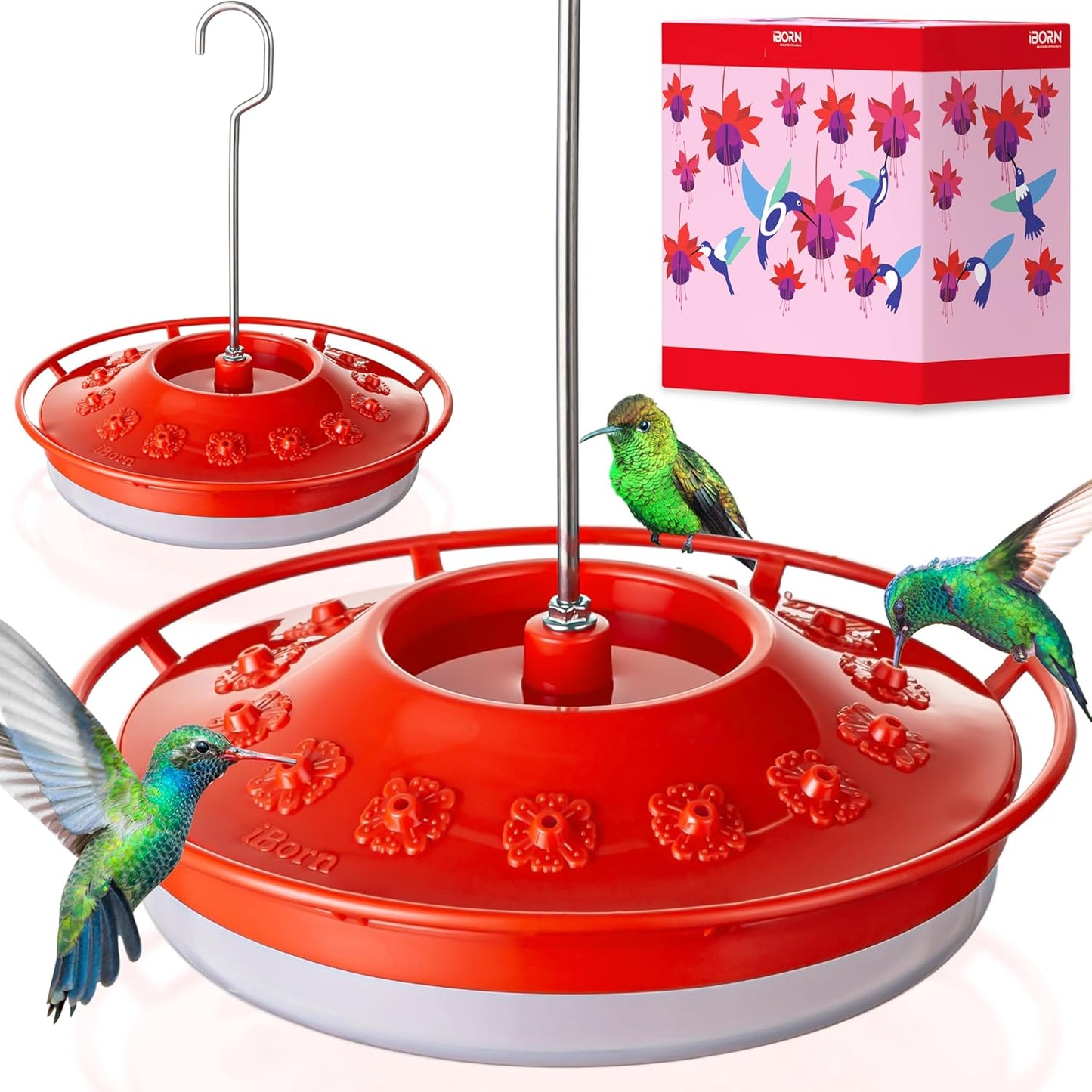 iBorn Hummingbird Feeders for Outdoors Hanging,Bee Proof Hummingbird F